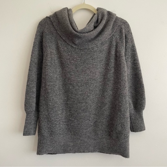 Michelle Mason Grey Alpaca Wool Blend cowl Sweater off shoulder knit minimalist - Picture 3 of 9